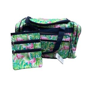 2 PIECE SET NGIL FLAMINGO ISLAND DUFFLE BAG 20"+CROSSBODY PURSE